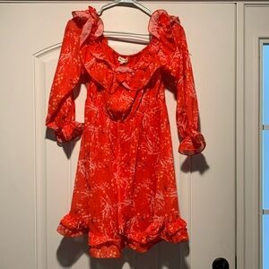 Off the shoulder red floral dress by Southern Fried Chics